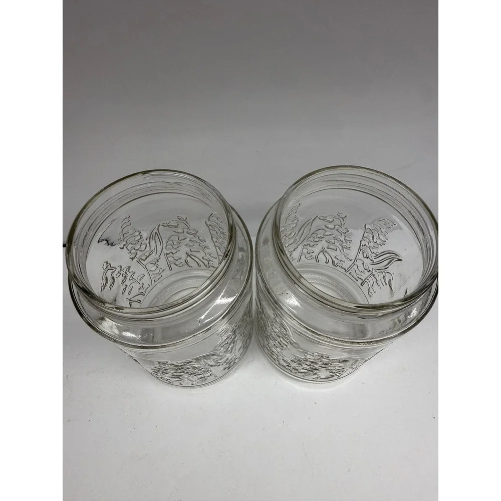Vintage Lilies of the Valley Clear Glass Jars Embossed Floral Canisters Set of 2
